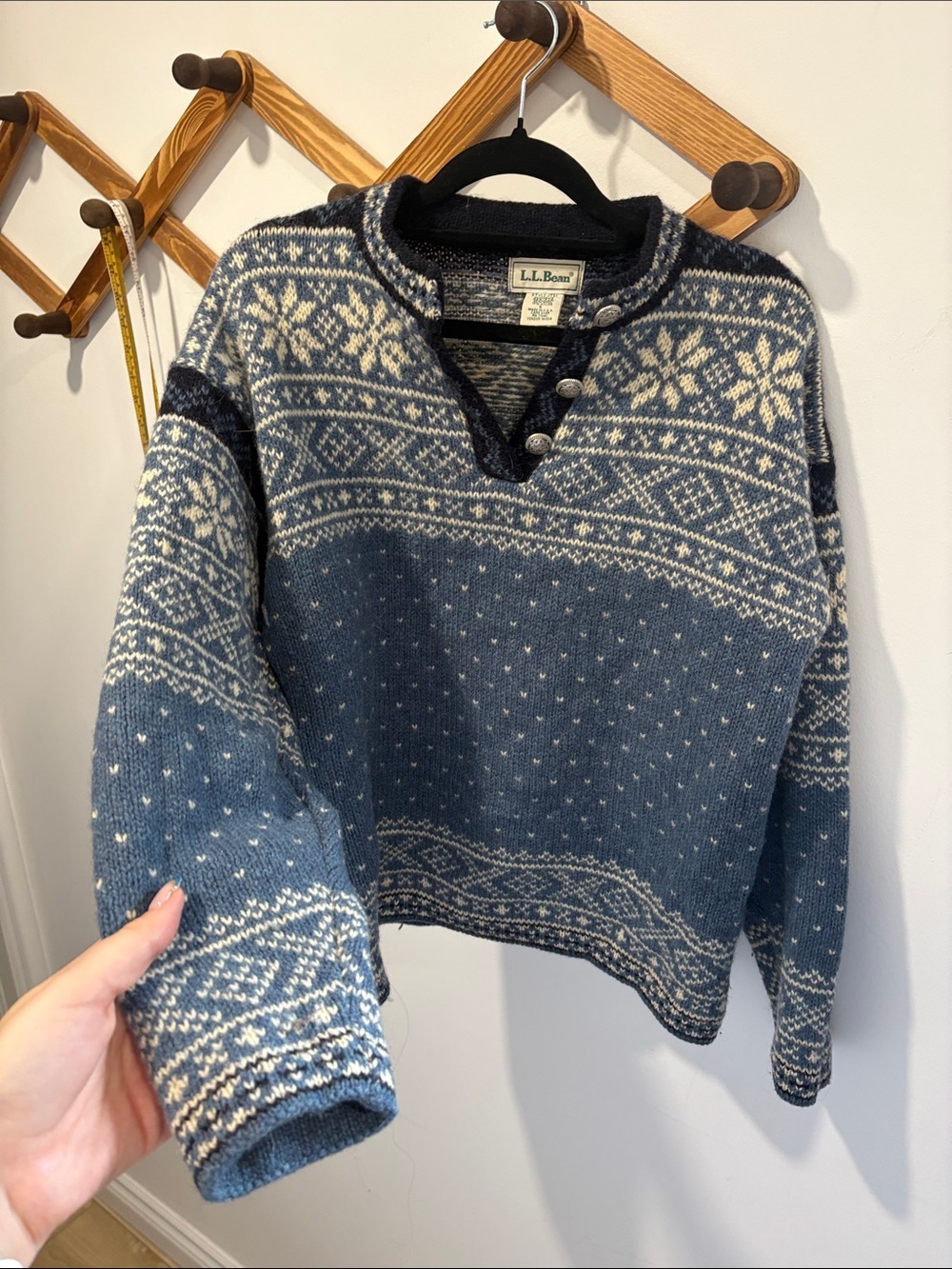 vintage 1980s–1990s L.L. Bean Nordic Fair Isle Henley Wool Sweater